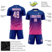 Custom Soccer Jersey, Royal White Pink Pinstripe Fashion Sportswear Jersey Shirt, Athletic Mesh Moisture Wicking Jersey, Casual Gift for Men