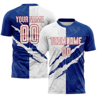 Custom Soccer Jersey, White Royal Red Sportswear Jersey Shirt, Athletic Mesh Moisture Wicking Jersey, Casual Gift for Men