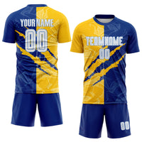 Custom Soccer Jersey, White Royal Yellow Sportswear Jersey Shirt, Athletic Mesh Moisture Wicking Jersey, Casual Gift for Men