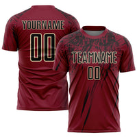 Custom Soccer Jersey, Crimson Black Cream Sportswear Jersey Shirt, Athletic Mesh Moisture Wicking Jersey, Casual Gift for Men, Style Soccer0847