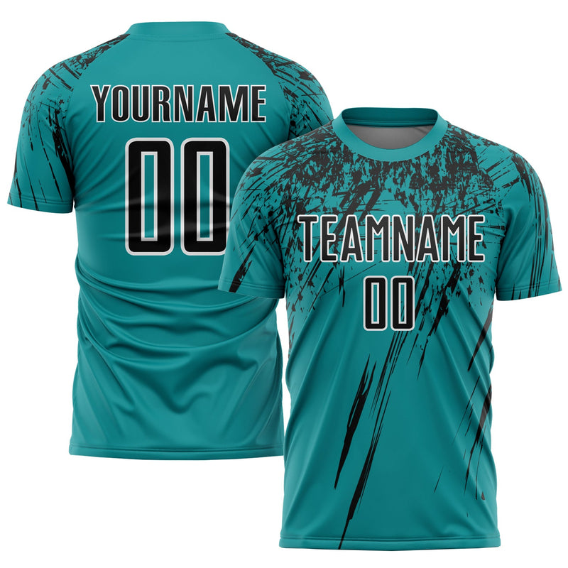 Custom Soccer Jersey, Teal Black White Sportswear Jersey Shirt, Athletic Mesh Moisture Wicking Jersey, Casual Gift for Men