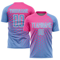 Custom Soccer Jersey, Light Blue Pink Sportswear Jersey Shirt, Athletic Mesh Moisture Wicking Jersey, Casual Gift for Men, Style Soccer0881