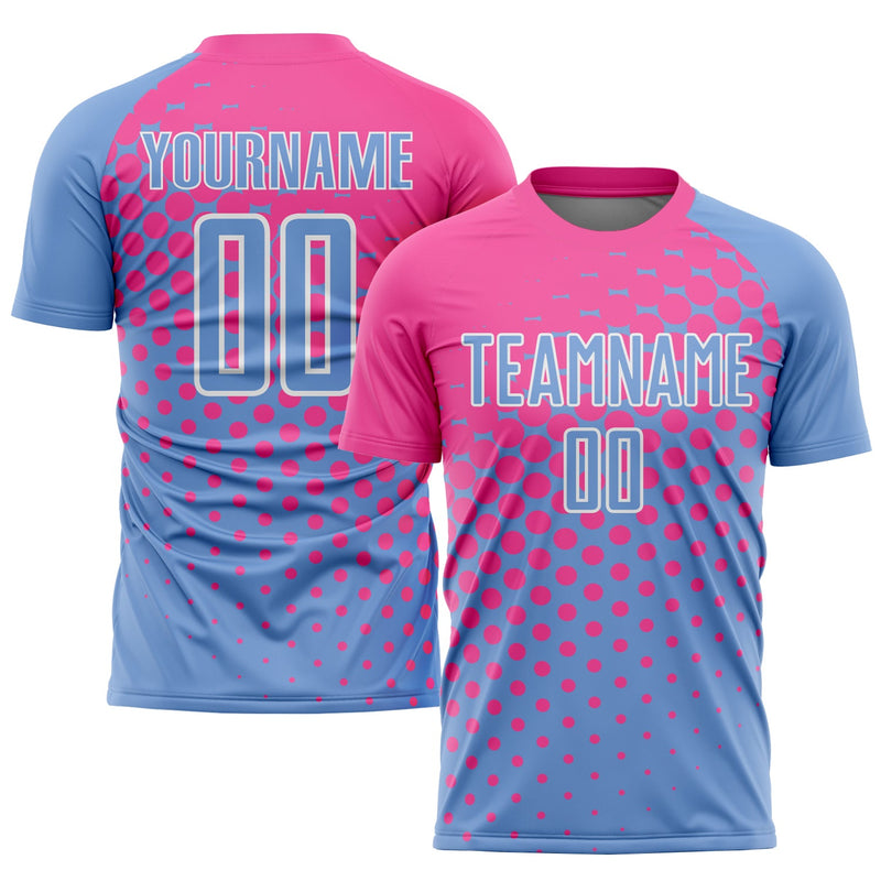 Custom Soccer Jersey, Light Blue Pink Sportswear Jersey Shirt, Athletic Mesh Moisture Wicking Jersey, Casual Gift for Men, Style Soccer0881