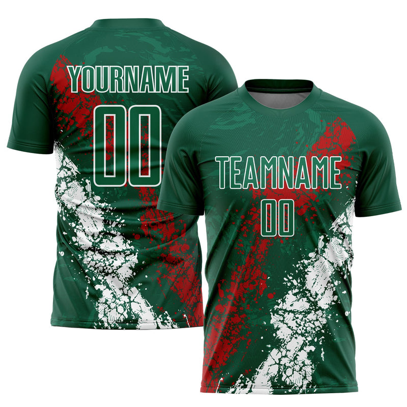 Custom Soccer Jersey, Green Red White Sportswear Jersey Shirt, Athletic Mesh Moisture Wicking Jersey, Casual Gift for Men