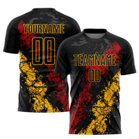 Custom Soccer Jersey, Black Gold Red Sportswear Jersey Shirt, Athletic Mesh Moisture Wicking Jersey, Casual Gift for Men
