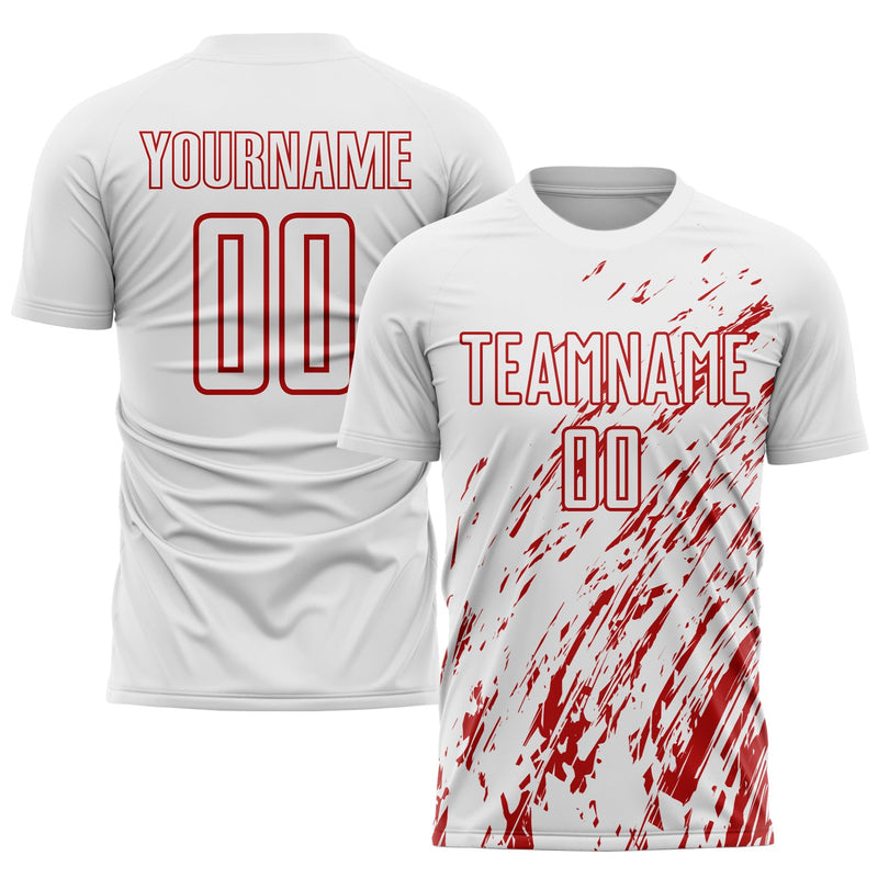 Custom Soccer Jersey, White Red Sportswear Jersey Shirt, Athletic Mesh Moisture Wicking Jersey, Casual Gift for Men, Style Soccer0973
