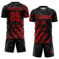 Custom Soccer Jersey, Black Red Sportswear Jersey Shirt, Athletic Mesh Moisture Wicking Jersey, Casual Gift for Men, Style Soccer0985