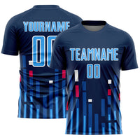 Custom Soccer Jersey, Navy Blue Sky Blue Sportswear Jersey Shirt, Athletic Mesh Moisture Wicking Jersey, Casual Gift for Men