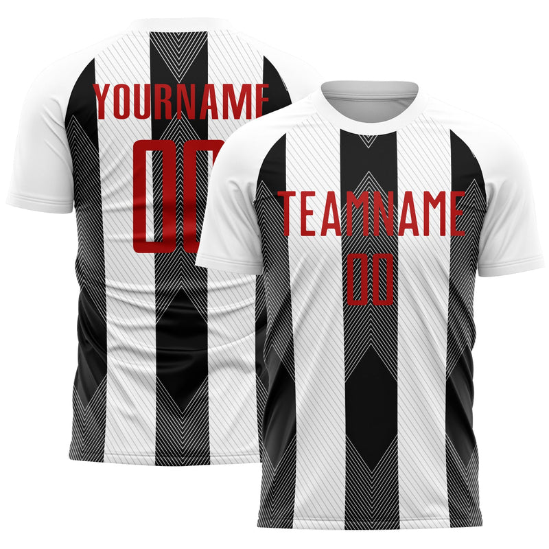 Custom Soccer Jersey, White Red Black Sportswear Jersey Shirt, Athletic Mesh Moisture Wicking Jersey, Casual Gift for Men, Style Soccer1855