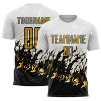 Custom Soccer Jersey, White Old Gold Black Sportswear Jersey Shirt, Athletic Mesh Moisture Wicking Jersey, Casual Gift for Men