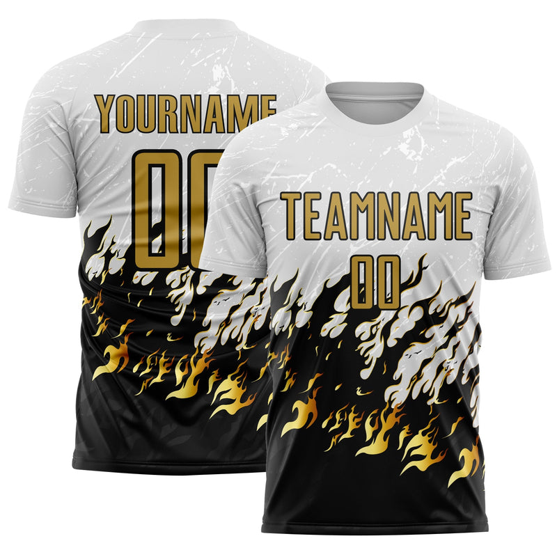 Custom Soccer Jersey, White Old Gold Black Sportswear Jersey Shirt, Athletic Mesh Moisture Wicking Jersey, Casual Gift for Men