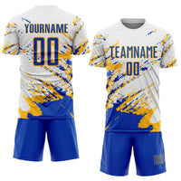 Custom Soccer Jersey, White Blue Gold Sportswear Jersey Shirt, Athletic Mesh Moisture Wicking Jersey, Casual Gift for Men