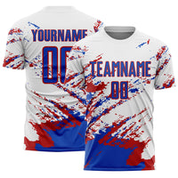 Custom Soccer Jersey, White Blue Red Sportswear Jersey Shirt, Athletic Mesh Moisture Wicking Jersey, Casual Gift for Men