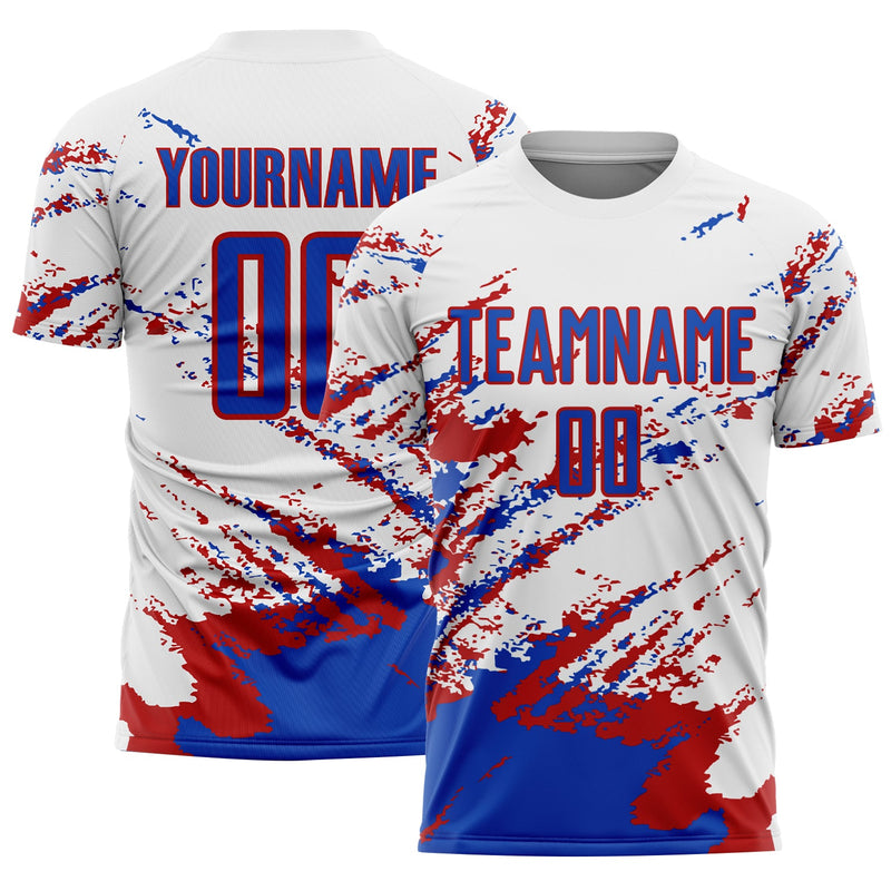 Custom Soccer Jersey, White Blue Red Sportswear Jersey Shirt, Athletic Mesh Moisture Wicking Jersey, Casual Gift for Men