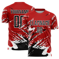 Custom Soccer Jersey, Red Black White Sportswear Jersey Shirt, Athletic Mesh Moisture Wicking Jersey, Casual Gift for Men, Style Soccer2027