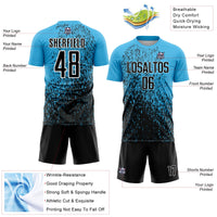 Custom Soccer Jersey, Sky Blue Black White Sportswear Jersey Shirt, Athletic Mesh Moisture Wicking Jersey, Casual Gift for Men
