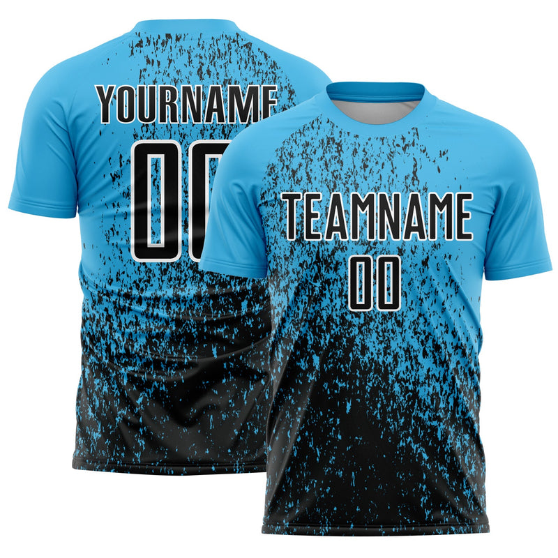 Custom Soccer Jersey, Sky Blue Black White Sportswear Jersey Shirt, Athletic Mesh Moisture Wicking Jersey, Casual Gift for Men