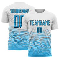 Custom Soccer Jersey, White Sky Blue Black Sportswear Jersey Shirt, Athletic Mesh Moisture Wicking Jersey, Casual Gift for Men