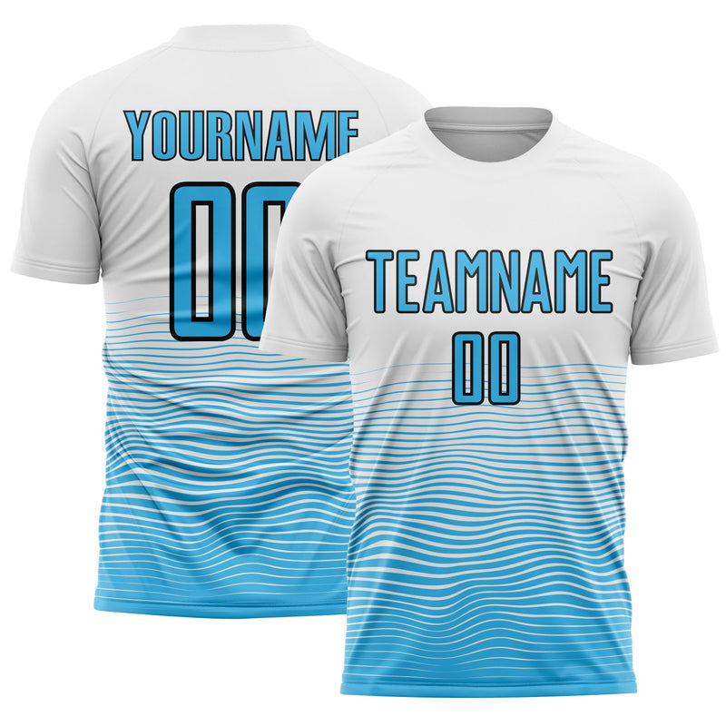 Custom Soccer Jersey, White Sky Blue Black Sportswear Jersey Shirt, Athletic Mesh Moisture Wicking Jersey, Casual Gift for Men