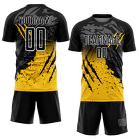 Custom Soccer Jersey, Black Yellow White Sportswear Jersey Shirt, Athletic Mesh Moisture Wicking Jersey, Casual Gift for Men, Style Soccer2723