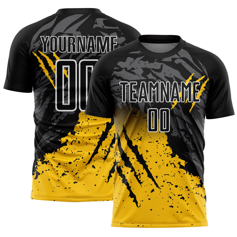 Custom Soccer Jersey, Black Yellow White Sportswear Jersey Shirt, Athletic Mesh Moisture Wicking Jersey, Casual Gift for Men, Style Soccer2723