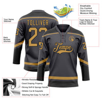 Custom Hockey Jersey, Gray Old Gold Black Sportswear Jersey Shirt, Athletic Long Sleeve V Neck Jersey, Casual Gift for Men