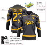 Custom Hockey Jersey, Gray Gold Black Sportswear Jersey Shirt, Athletic Long Sleeve V Neck Jersey, Casual Gift for Men