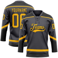 Custom Hockey Jersey, Gray Gold Black Sportswear Jersey Shirt, Athletic Long Sleeve V Neck Jersey, Casual Gift for Men