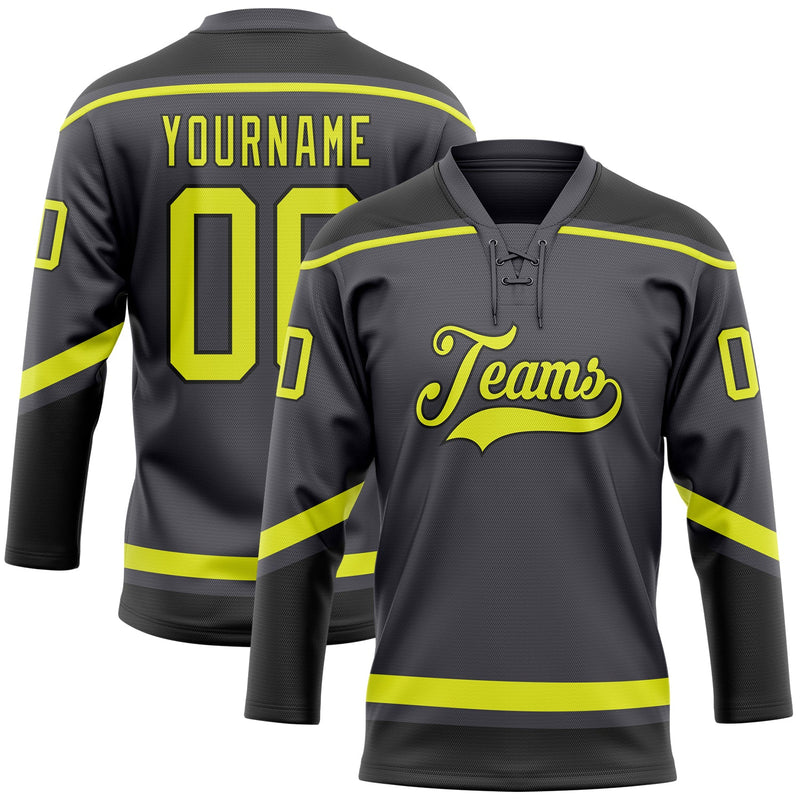 Custom Hockey Jersey, Gray Yellow Black Sportswear Jersey Shirt, Athletic Long Sleeve V Neck Jersey, Casual Gift for Men