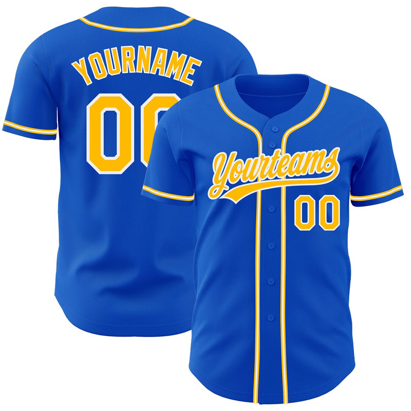 Custom Baseball Jersey, Blue Gold White Sportswear Jersey Shirt, Athletic Button Down Moisture Wicking Jersey, Casual Gift for Men