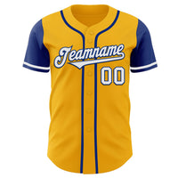 Custom Baseball Jersey, Gold White Royal Sportswear Jersey Shirt, Athletic Button Down Moisture Wicking Jersey, Casual Gift for Men