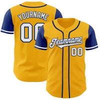 Custom Baseball Jersey, Gold White Royal Sportswear Jersey Shirt, Athletic Button Down Moisture Wicking Jersey, Casual Gift for Men