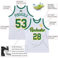 Custom Basketball Jersey, White Kelly Green Authentic Sportswear Jersey Shirt, Athletic Mesh Moisture Wicking Jersey, Casual Gift for Men