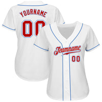 Custom Baseball Jersey, White Red Light Blue Sportswear Jersey Shirt, Athletic Button Down Moisture Wicking Jersey, Casual Gift for Men
