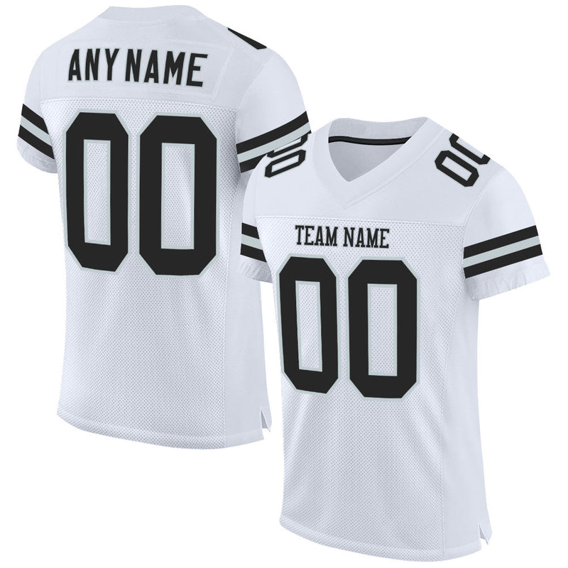 Custom Football Jersey, White Black Silver Sportswear Jersey Shirt, Athletic Mesh Moisture Wicking Jersey, Casual Gift for Men