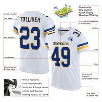 Custom Football Jersey, White Royal Gold Sportswear Jersey Shirt, Athletic Mesh Moisture Wicking Jersey, Casual Gift for Men