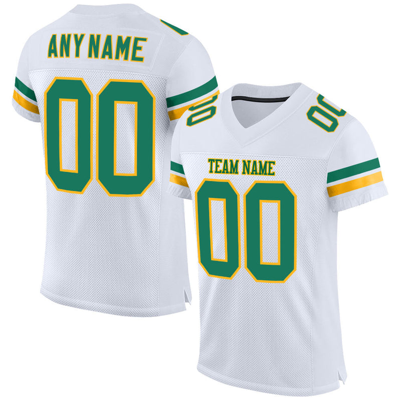 Custom Football Jersey, White Kelly Green Sportswear Jersey Shirt, Athletic Mesh Moisture Wicking Jersey, Casual Gift for Men, Style White0637