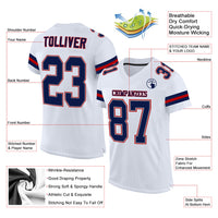 Custom Football Jersey, White Navy Red Sportswear Jersey Shirt, Athletic Mesh Moisture Wicking Jersey, Casual Gift for Men