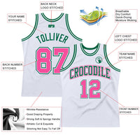 Custom Basketball Jersey, White Pink Kelly Throwback Sportswear Jersey Shirt, Athletic Mesh Moisture Wicking Jersey, Casual Gift for Men