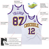 Custom Basketball Jersey, White Purple Gold Sportswear Jersey Shirt, Athletic Mesh Moisture Wicking Jersey, Casual Gift for Men, Style White0998