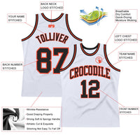 Custom Basketball Jersey, White Black Orange Throwback Sportswear Jersey Shirt, Athletic Mesh Moisture Wicking Jersey, Casual Gift for Men
