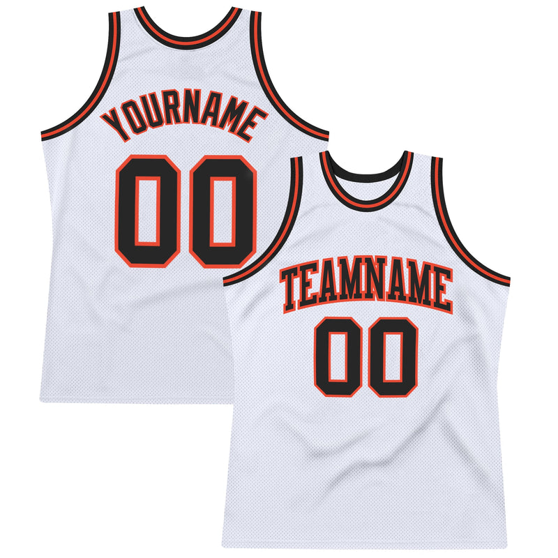 Custom Basketball Jersey, White Black Orange Throwback Sportswear Jersey Shirt, Athletic Mesh Moisture Wicking Jersey, Casual Gift for Men