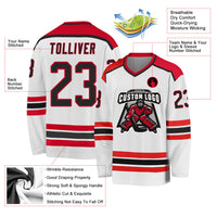 Custom Hockey Jersey, White Black Red Sportswear Jersey Shirt, Athletic Long Sleeve V Neck Jersey, Casual Gift for Men, Style White1044
