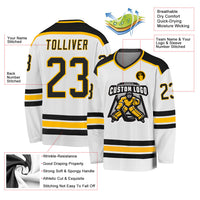 Custom Hockey Jersey, White Black Gold Sportswear Jersey Shirt, Athletic Long Sleeve V Neck Jersey, Casual Gift for Men, Style White1049
