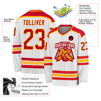 Custom Hockey Jersey, White Red Gold Sportswear Jersey Shirt, Athletic Long Sleeve V Neck Jersey, Casual Gift for Men, Style White1052