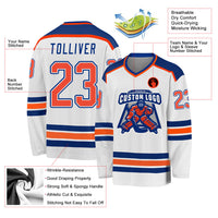 Custom Hockey Jersey, White Orange Royal Sportswear Jersey Shirt, Athletic Long Sleeve V Neck Jersey, Casual Gift for Men