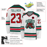 Custom Hockey Jersey, White Red Green Sportswear Jersey Shirt, Athletic Long Sleeve V Neck Jersey, Casual Gift for Men