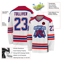 Custom Hockey Jersey, White Royal Red Sportswear Jersey Shirt, Athletic Long Sleeve V Neck Jersey, Casual Gift for Men, Style White1059