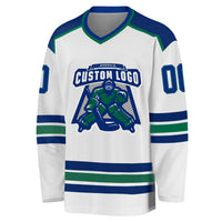 Custom Hockey Jersey, White Royal Kelly Sportswear Jersey Shirt, Athletic Long Sleeve V Neck Jersey, Casual Gift for Men, Style White1062