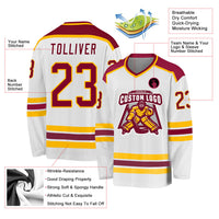 Custom Hockey Jersey, White Maroon Gold Sportswear Jersey Shirt, Athletic Long Sleeve V Neck Jersey, Casual Gift for Men, Style White1064